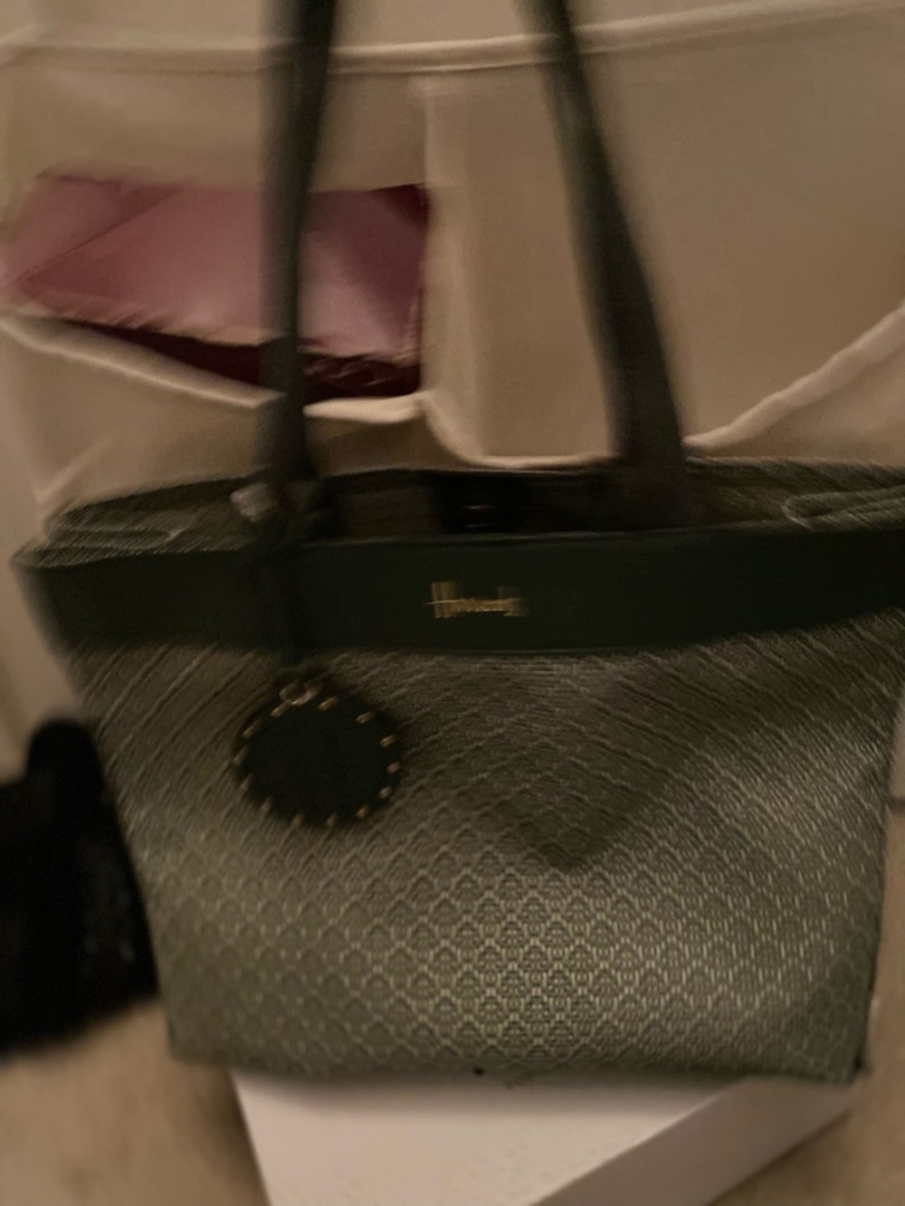 Harrods Green Patterned Tote with Dark Green Trim